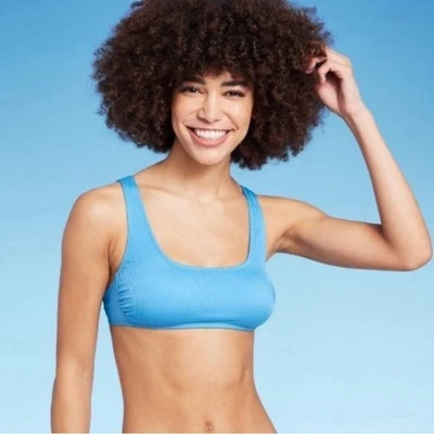 Wild Fable Bikini top XS 0-2 blue ribbed bralette adjustable straps EUC - Image 1 of 4