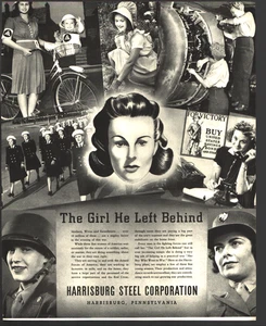 Pubblicità vintage 1943 guerra - La ragazza che lasciò --HARRISBURG STEEL CORP- COMPRA OBBLIGAZIONI DI GUERRA - Foto 1 di 1