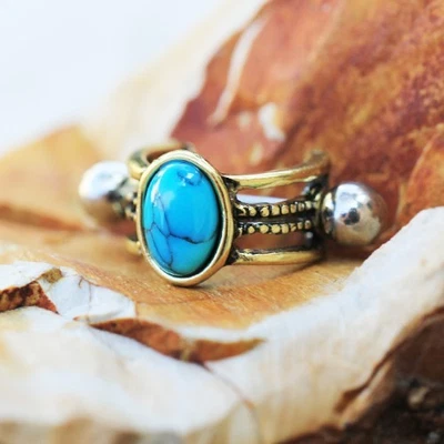 Antique Gold Cartilage Ear Cuff with Oval Turquoise Stone - Image 1 of 4