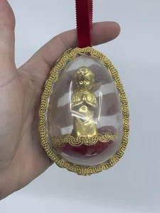 Diorama natalizio angelo oro plastica trasparente vintage anni 60 ornamento 4" x 5" - Foto 1 di 8