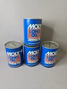 4 lattine complete olio motore vintage cartone Moly Long Oil Heavy Duty quarto anni 60 ec - Foto 1 di 9