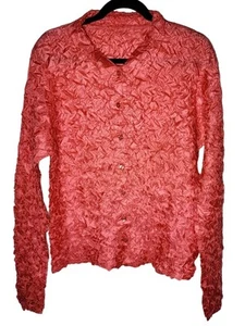 Rosa Popcorn Knopfleiste Langarm Shirt Größe Medium Crinkle Stretch Y2K - Bild 1 von 8