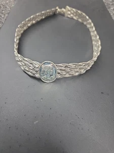 COLLAR 15" TRENZADO HILOS CADENA PLANA PLATA ESTERLINA Camafeo 32g Vintage - Imagen 1 de 4