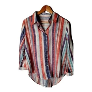 Multicolored Stripe Button Up Blouse Size Large - Picture 1 of 4