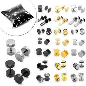 2 Fakeplugs Fake Plug Tunnel Hantel Stahl Silbern Ohrstecker Piercing Ohr Strass - Picture 1 of 12