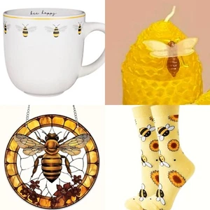 Bee White Mug, Socks, a Beehive Candle, Suncatcher Gift Set - Picture 1 of 7
