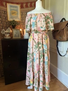 CATO Coral PINK FLORAL OFF THE SHOULDER PEASANT MAXI DRESS size Large - Picture 1 of 9