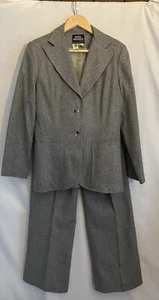 Vintage 70s Mod Patty Woodard Wool Pantsuit Gray Bell Bottoms Wide Lapels 11/12 - Picture 1 of 10