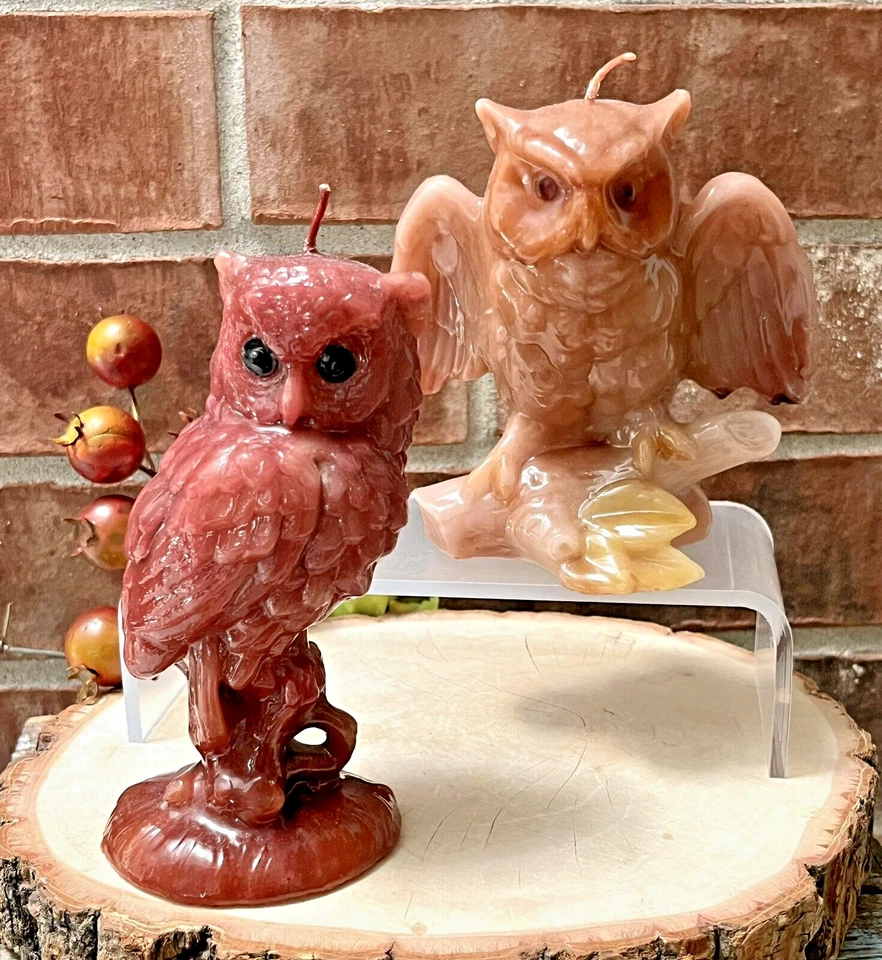 Figura de cera moldeada con velas de búho vintage retro años 70 conjunto/2 velas de pájaro búho Foto 1 de 4