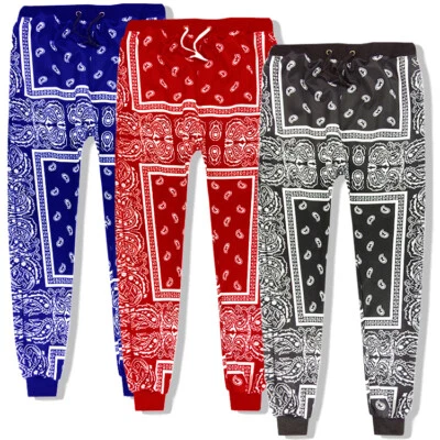 Mens Jogger Cashew nut Bandana Paisley Print Drawstring Pants Rap Harlem Pants — 第 1/4 张图片