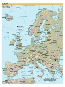 Europe Political Administrative Physical Geographic Region Map Print - Picture 1 of 1