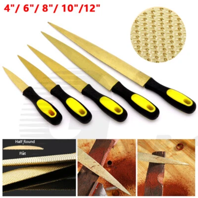 Double-sided Wood Rasp File Flat Half Round Carpenters Tool Golden 4/6/8/10/12" - Image 1 of 4