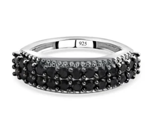 Natural Boi Ploi Black Spinel Cluster Ring in Platinum Overlay Sterling Silver - Picture 1 of 6
