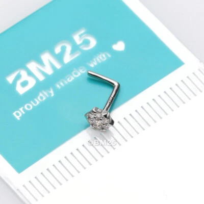 Anillo de nariz brillante de oro de 14 quilates con flores brillantes en forma de L Foto 1 de 4