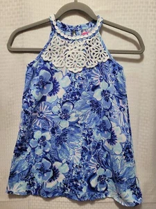 Lilly Pulitzer Girls Dress Size 7 Mini Pearl Shift Coastal Blue Embroidered - Picture 1 of 8