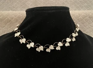 VOLMER BAHNER 925 Sterling Enamel Vintage Denmark Guilloche Leaves Necklace 15" - Picture 1 of 7