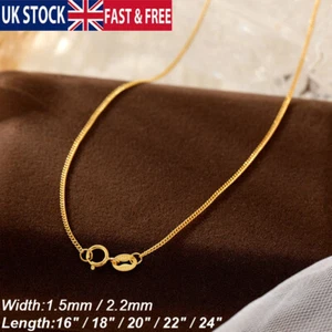 9ct Yellow Gold Plated on 925 Silver Diamond Cut Curb Necklace Chain 16"-24" - Picture 1 of 27