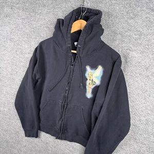 Vintage Disney Peter Pan Hoodie Womens Small Black Tinkerbell Boxy Y2K Full Zip - Picture 1 of 10