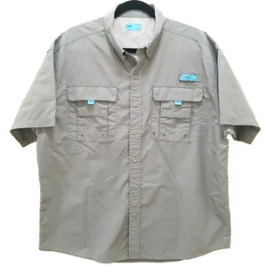 TUNA Nylon Fishing Shirt Men XL Gray Button-Down S/S Caped UPF 50+ Pockets - Picture 1 of 10