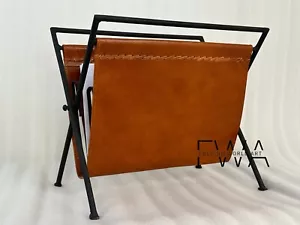 Leather Magazine Rack, Black Leather and Black Frame, Leather Magazine Holder - Picture 1 of 7