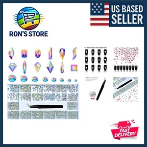 Glass Crystal AB Nail Jewels & Flatback Rhinestones Kit - Multi Shape Nail Ge... - Picture 1 of 8