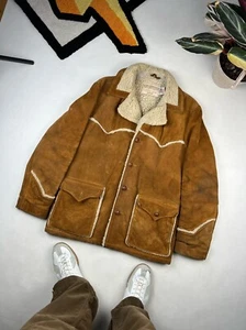 Schott Western Vinatge Shearling Suede Sand 90s Jacket Size 42 Made in USA - Picture 1 of 21