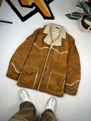 Schott Western Vinatge Shearling Suede Sand 90s Jacket Size 42 Made in USA - Image 1 of 4