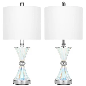 Crystal Glass Table Lamps Set of 2, Modern 24.5&#8221;High Crystal Bedside Lamps - Picture 1 of 7