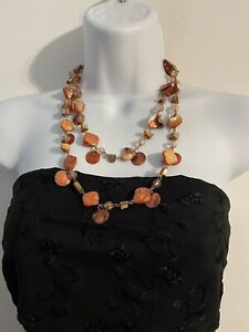 Lane Bryant Dyed Abalone Shell Long Necklace. Orange. Wear Single Or Double