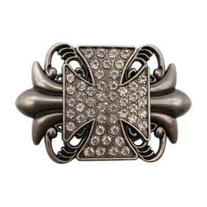 Men Women Dark Silver Metal Fashion Belt Buckle Fleur De Lis Cross Jeans Pants - Picture 1 of 7