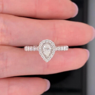 Effy Pavé Classica 14k White Gold 0.62Ctw Diamond Pearl Shaped Ring New $3750 - Image 1 of 4