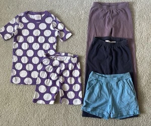 Hanna Andersson Girls Lot Pajamas PJs Purple Blue Shorts Capris Set Sz 120 6 7 - Picture 1 of 13