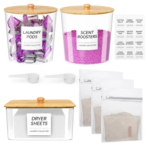 Laundry Pods Container with Bamboo Lids, Clear Laundry Containers for Pods, P... - Picture 1 of 9