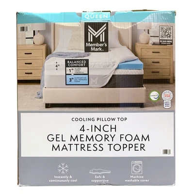 Member's Mark 4-Inch Cooling Pillow-Top Gel Memory Foam Mattress Topper, Queen - Image 1 of 2