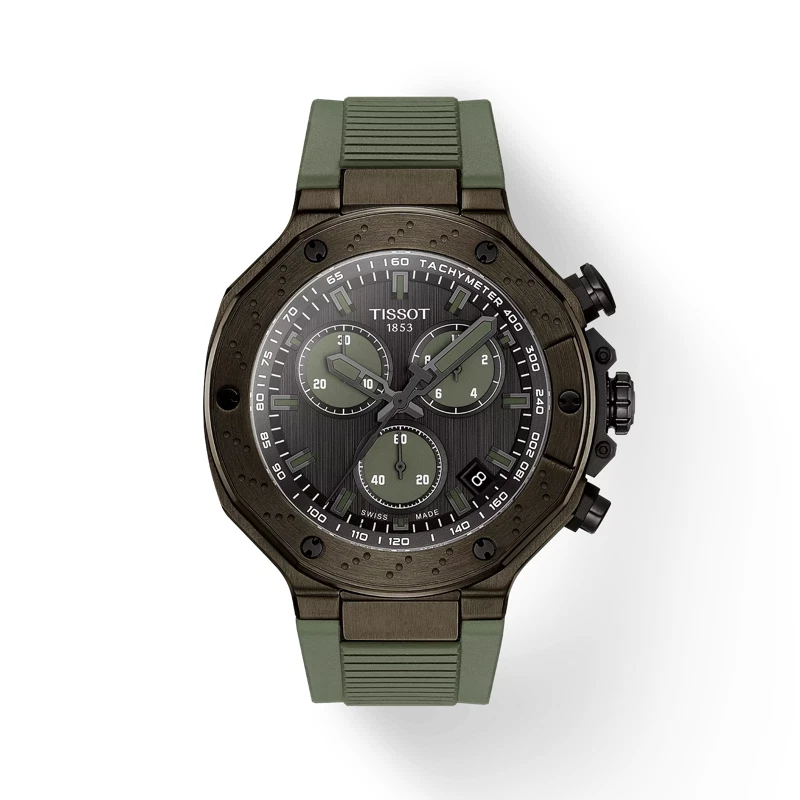 Tissot T-Race 45mm Gray Dial Green Silicone Band Watch T1414173706102 - image 1 of 1