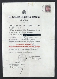 R. Landwirtschaftliche Mittelschule von Imola - Eignungsnachweis - 1929 - Bild 1 von 1
