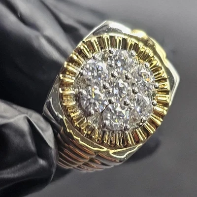 Мужское двухцветное позолоченное серебряное кольцо с кластером муассанит 14 карат 2 карата - Изображение 1 из 4