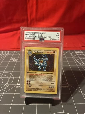 Vintage 1999 1st Edition Shadowless Pokemon Shadowless Machamp Holo 8/102 PSA 7 - Image 1 of 4