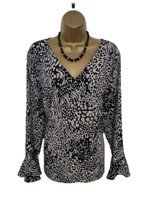 GORGEOUS ANIMAL PRINT TUNIC TOP BLOUSE by WALLIS UK 18 VGC BLACK MIX CHIFFON - Picture 1 of 11