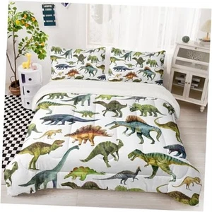 Kids Cartoon Dinosaur Comforter Sets,Size Boys Dinosaur Queen Green Dinosaur - Picture 1 of 8