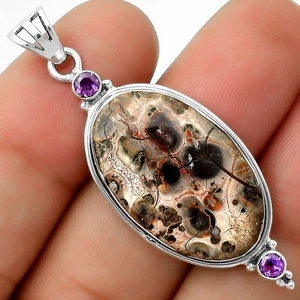 Joyería colgante de plata 925 de jaspe y amatista de piel de leopardo natural P-1023 - Imagen 1 de 5
