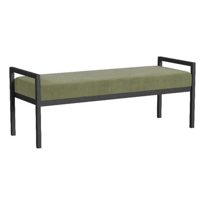 HomePop 17" Transitional Metal & Fabric Sherpa Bench in Light Sage Green - Image 1 of 4