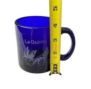 La Quinta Cobalt Blue Glass Mug Made In USA Etched Wolf Wolves - Picture 1 of 12