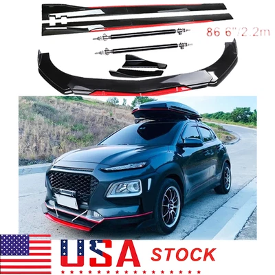 Front Bumper Lip Splitter Spoiler Glossy Black Red For Hyundai Kona 2018-2024 Foto 1 de 4