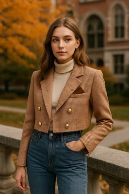 Blazer Norton McNaughton Petites Recortado Marrón Guinga Doble Pecho 6P Foto 1 de 4