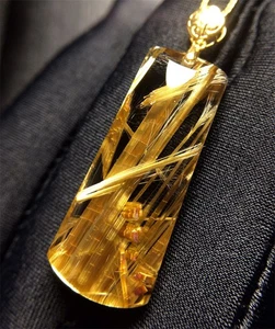 5.6g Top Natural Clear Gold Rutilated Hair Crystal Quartz Pendant Reiki Healing - Picture 1 of 6