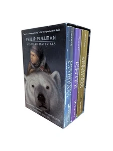 His Dark Materials 3-Book Paperback Boxed Set Philip Pullman Golden Subtle Amber - Picture 1 of 12
