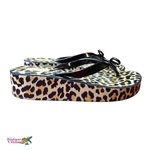 Kate Spade Rhett Platform Wedge Sandals Flip Flops Black Brown Bow Cheetah Sz 8M - Picture 1 of 12