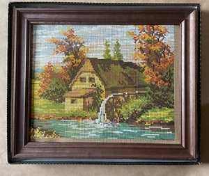 Vintage GOBELIN Stickbild German Tapestry Needlepoint Kit Yarn Frame Water Mill  - Picture 1 of 12