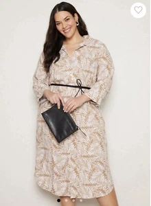 Autograph Plus Size Dress AU/24 US/20 Linen Shirtdress Midi Long Sleeve Belt NEW - Picture 1 of 7